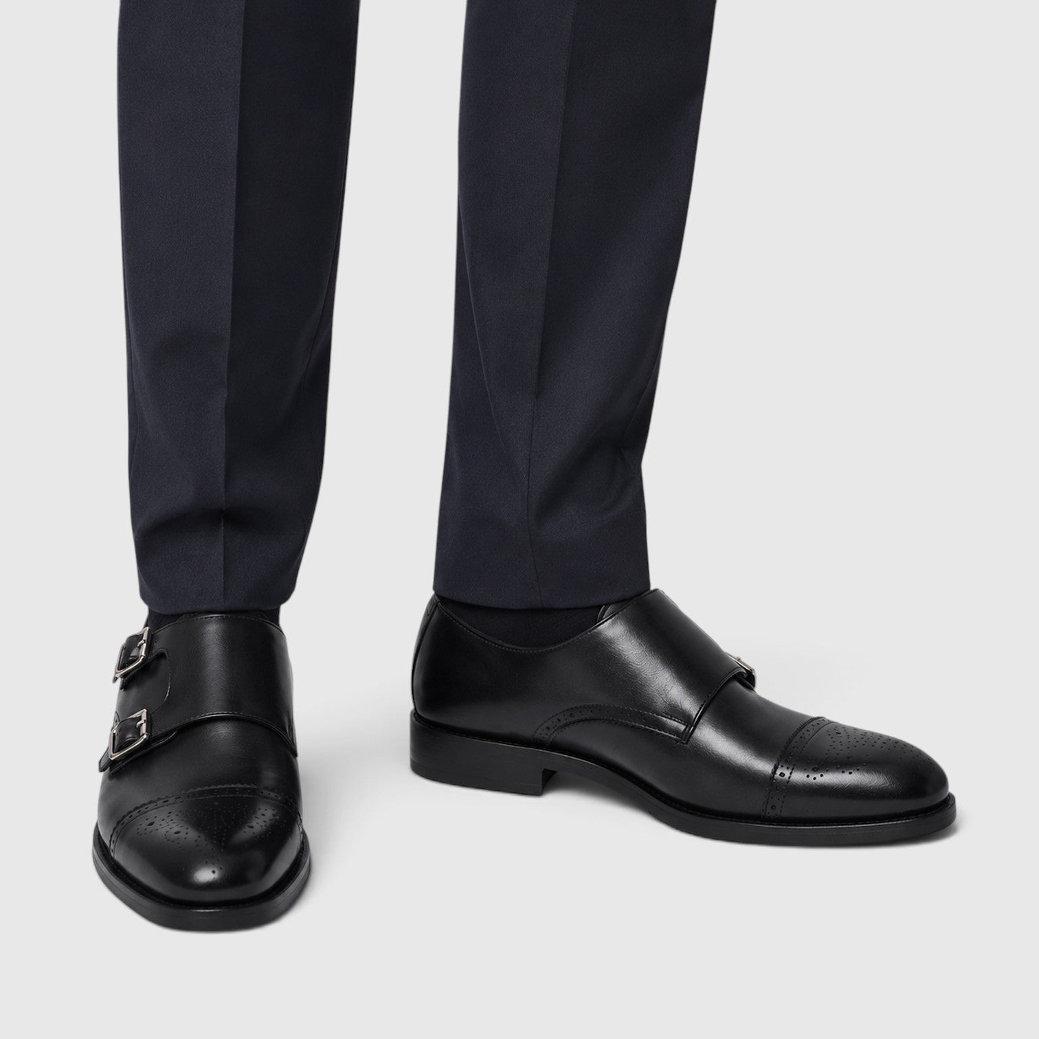 Monvaline | Men's Premium Leather Oxford Double Monk Strap Formal Shoes