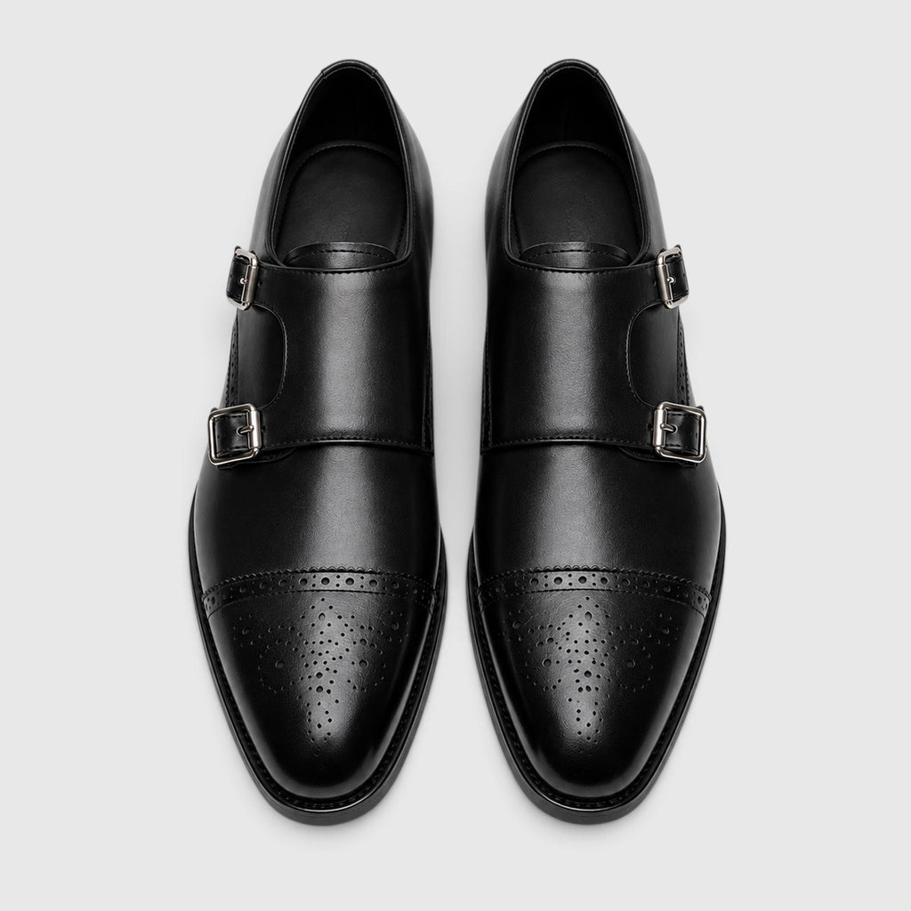 Monvaline | Men's Premium Leather Oxford Double Monk Strap Formal Shoes