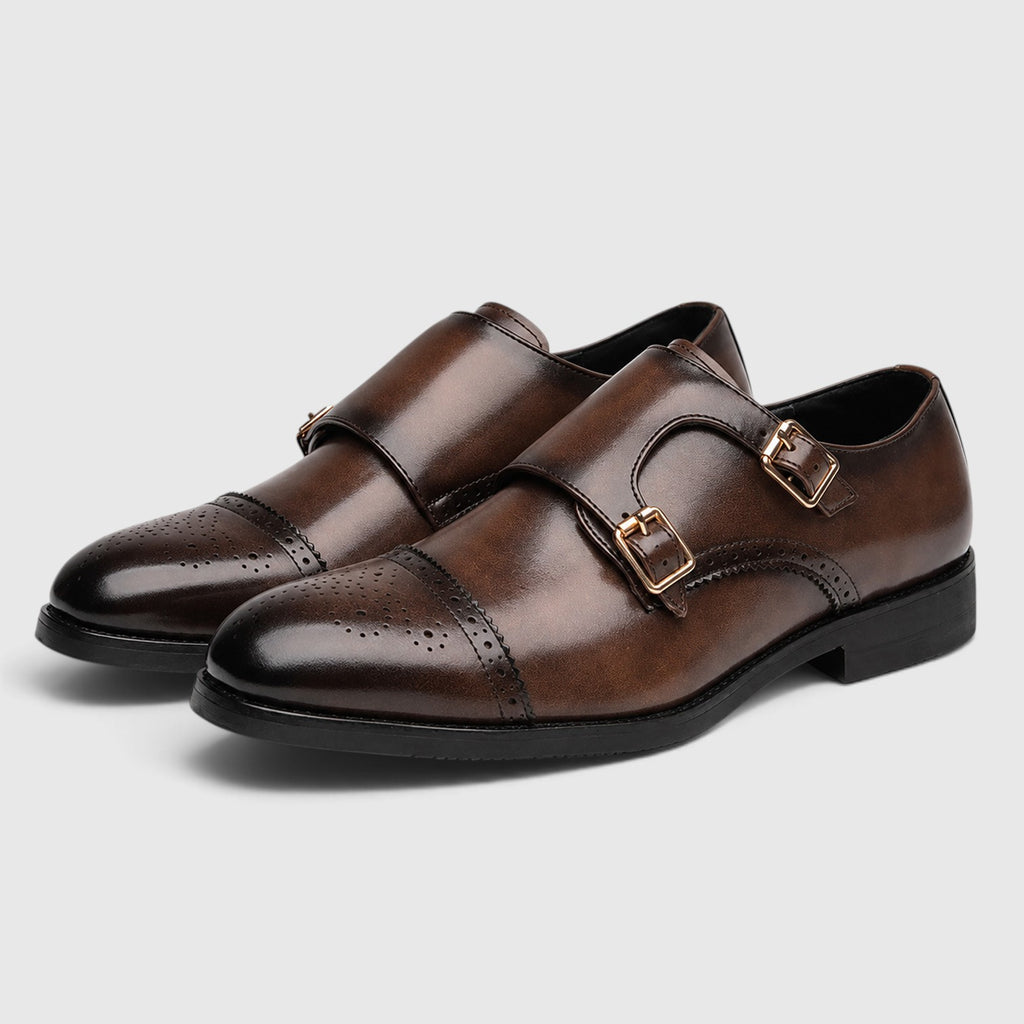 Monvaline | Men's Premium Leather Oxford Double Monk Strap Formal Shoes