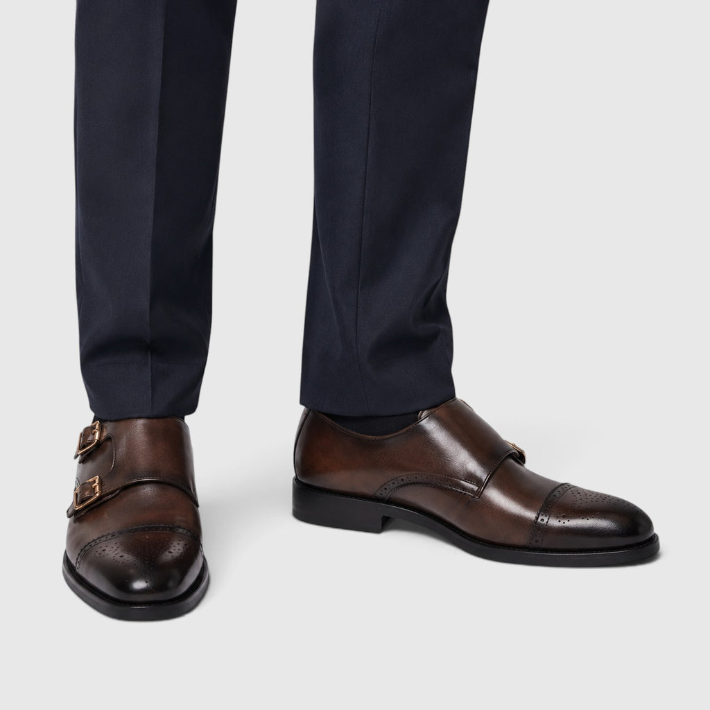Monvaline | Men's Premium Leather Oxford Double Monk Strap Formal Shoes
