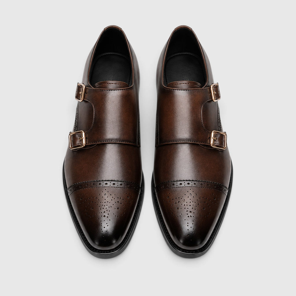 Monvaline | Men's Premium Leather Oxford Double Monk Strap Formal Shoes