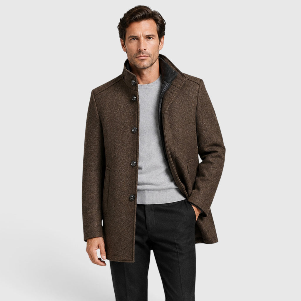 Monvaline | Men's Premium Stand Collar Wool Coat with Padded Lining