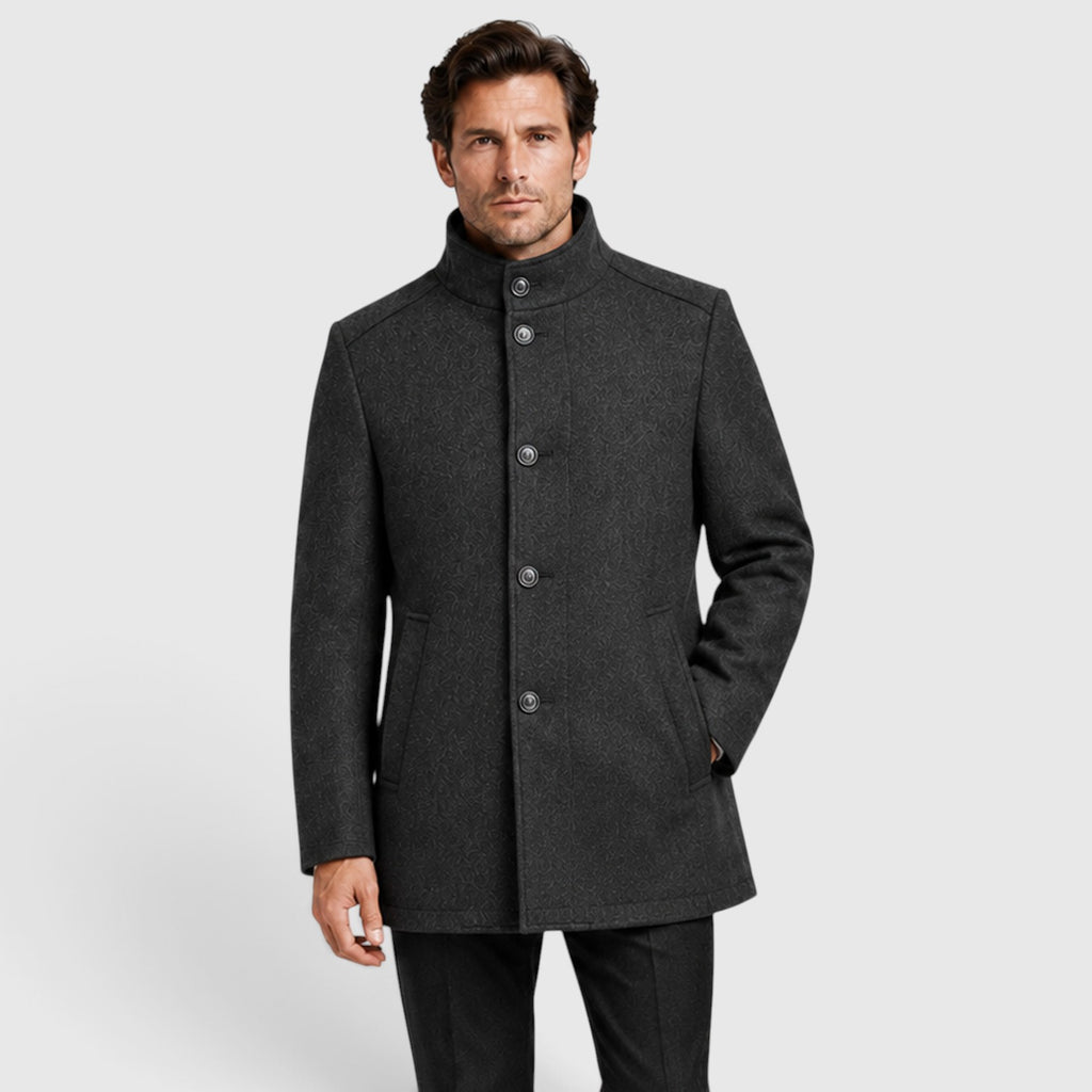 Monvaline | Men's Premium Stand Collar Wool Coat with Padded Lining