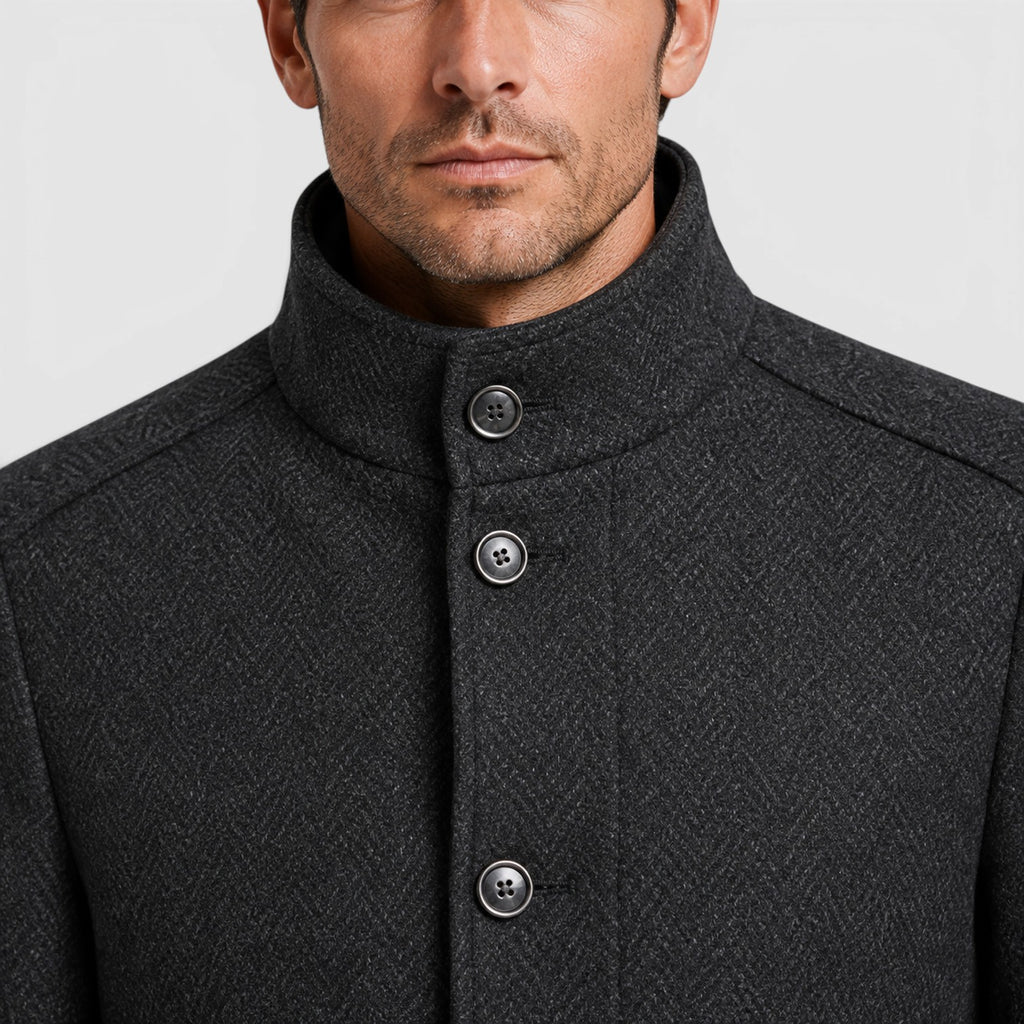 Monvaline | Men's Premium Stand Collar Wool Coat with Padded Lining