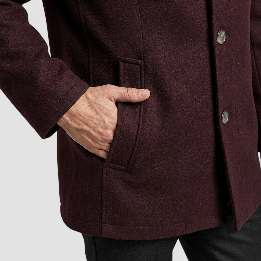 Monvaline | Men's Premium Stand Collar Wool Coat with Padded Lining