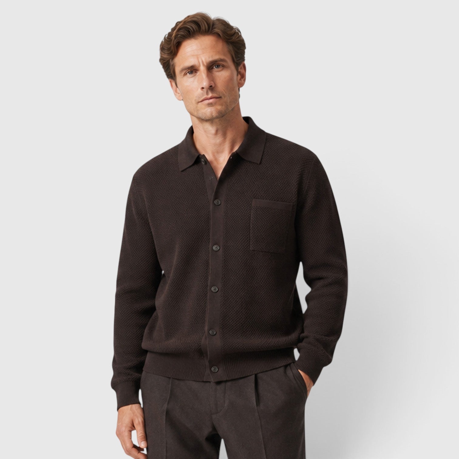Monvaline | Men's Premium Textured Knit Cardigan with Collar & Pocket