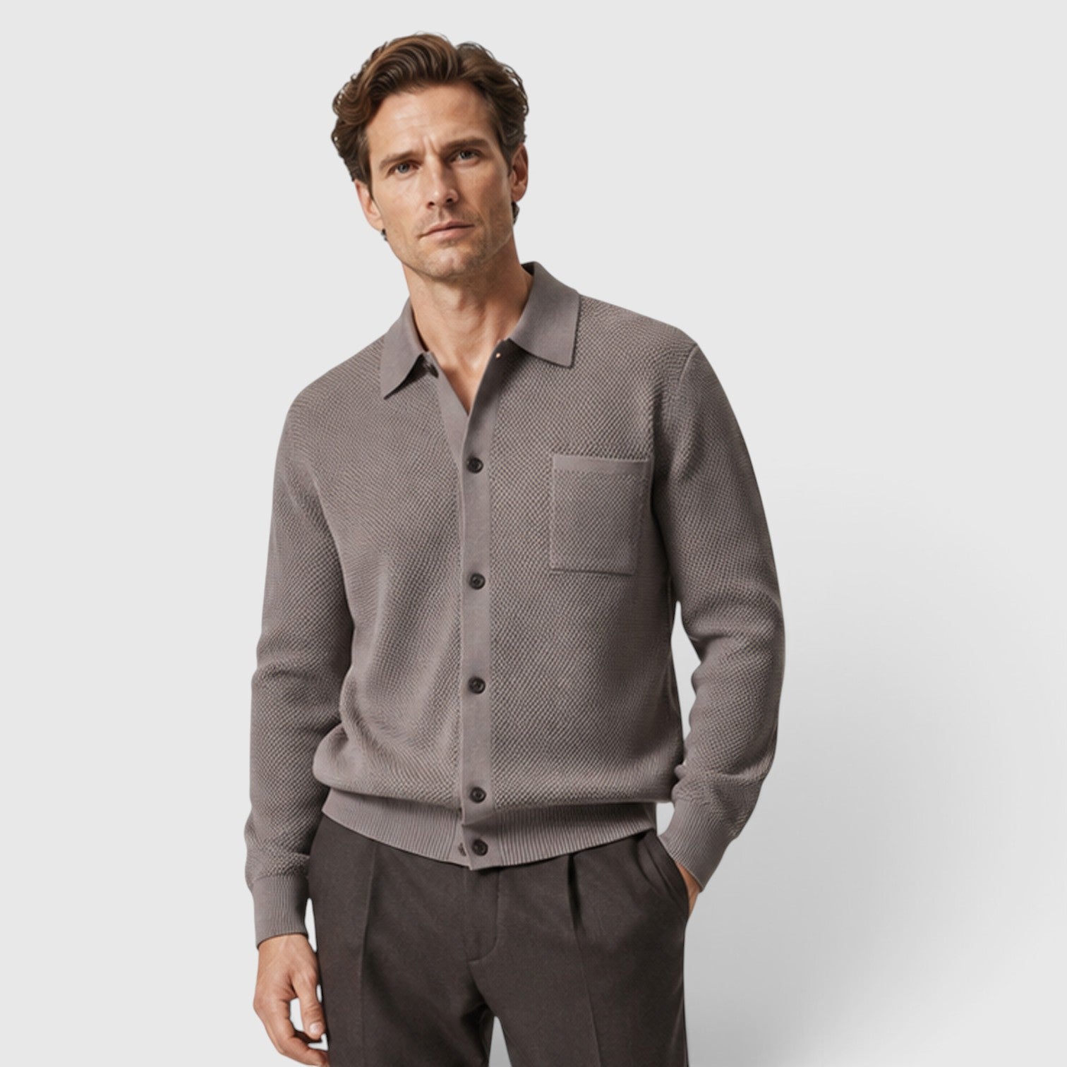 Monvaline | Men's Premium Textured Knit Cardigan with Collar & Pocket