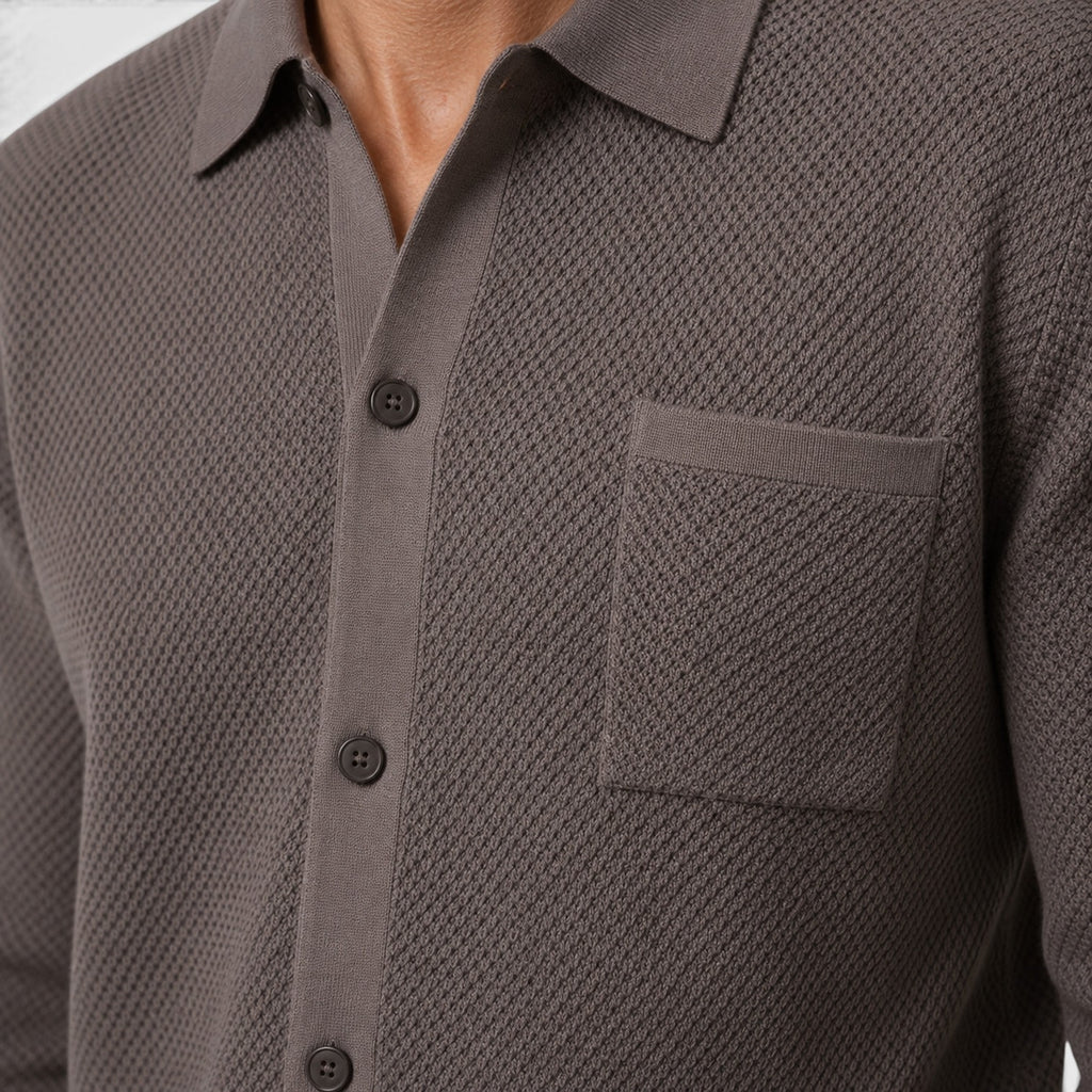 Monvaline | Men's Premium Textured Knit Cardigan with Collar & Pocket