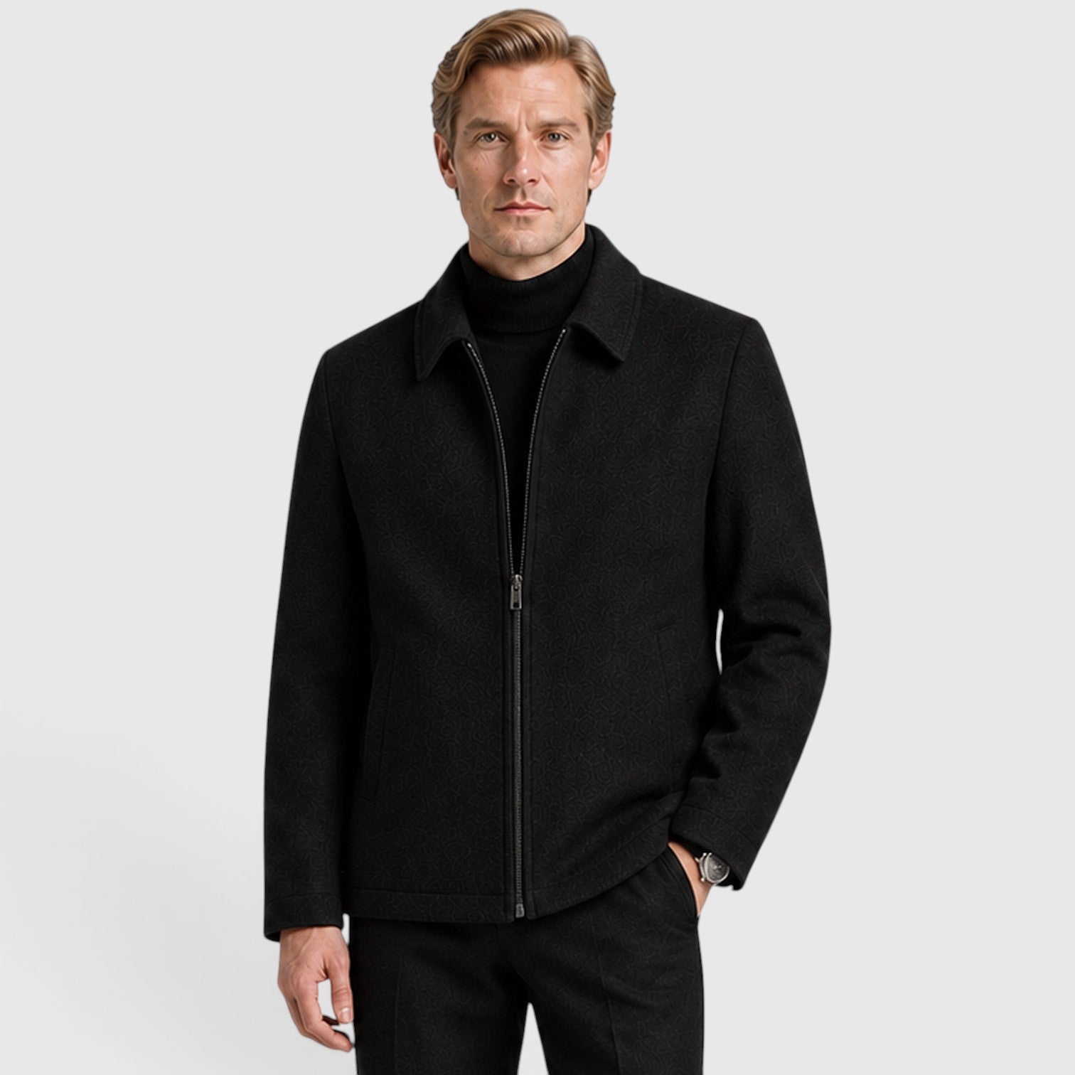 Monvaline | Men's Premium Wool Blend Zip-Up Jacket