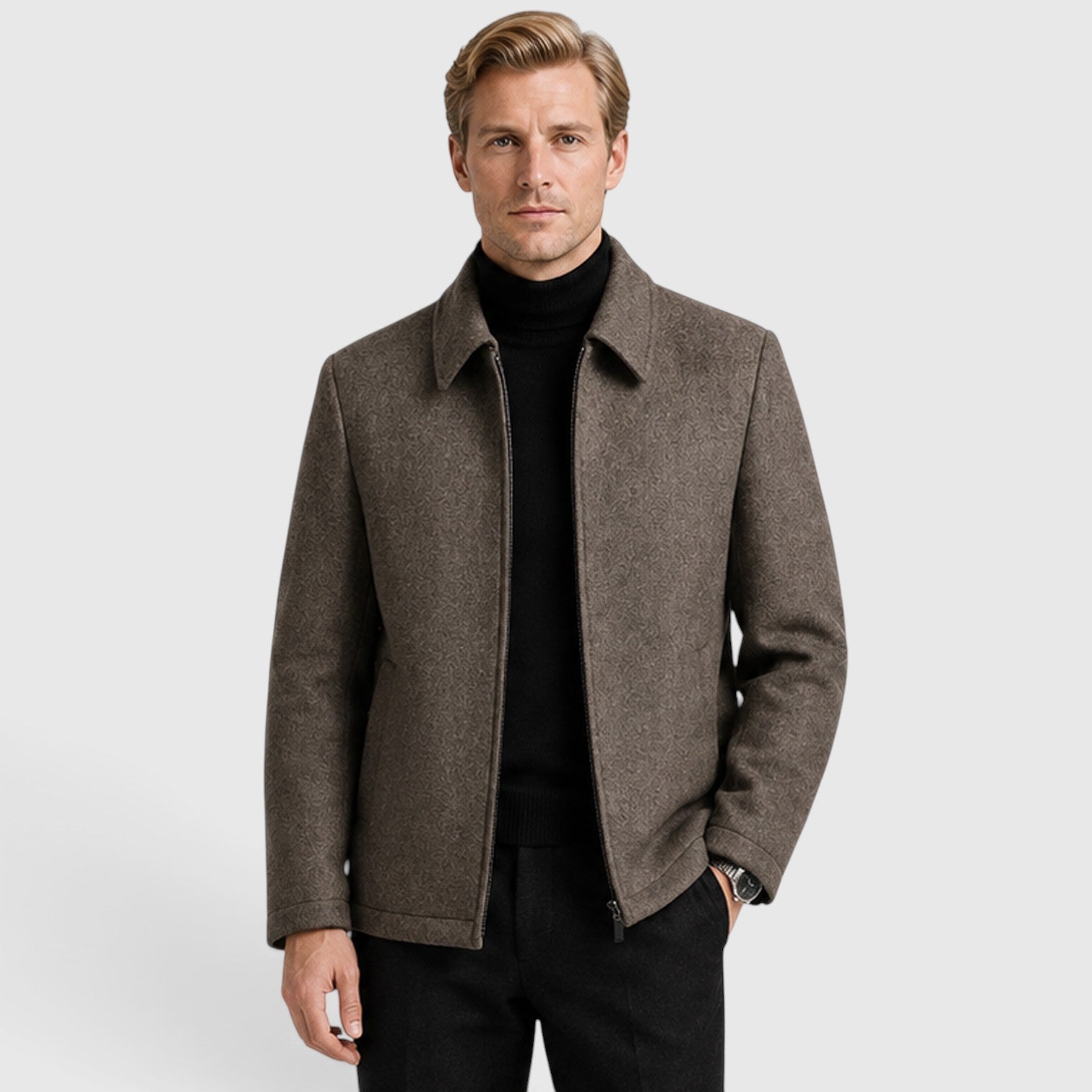 Monvaline | Men's Premium Wool Blend Zip-Up Jacket