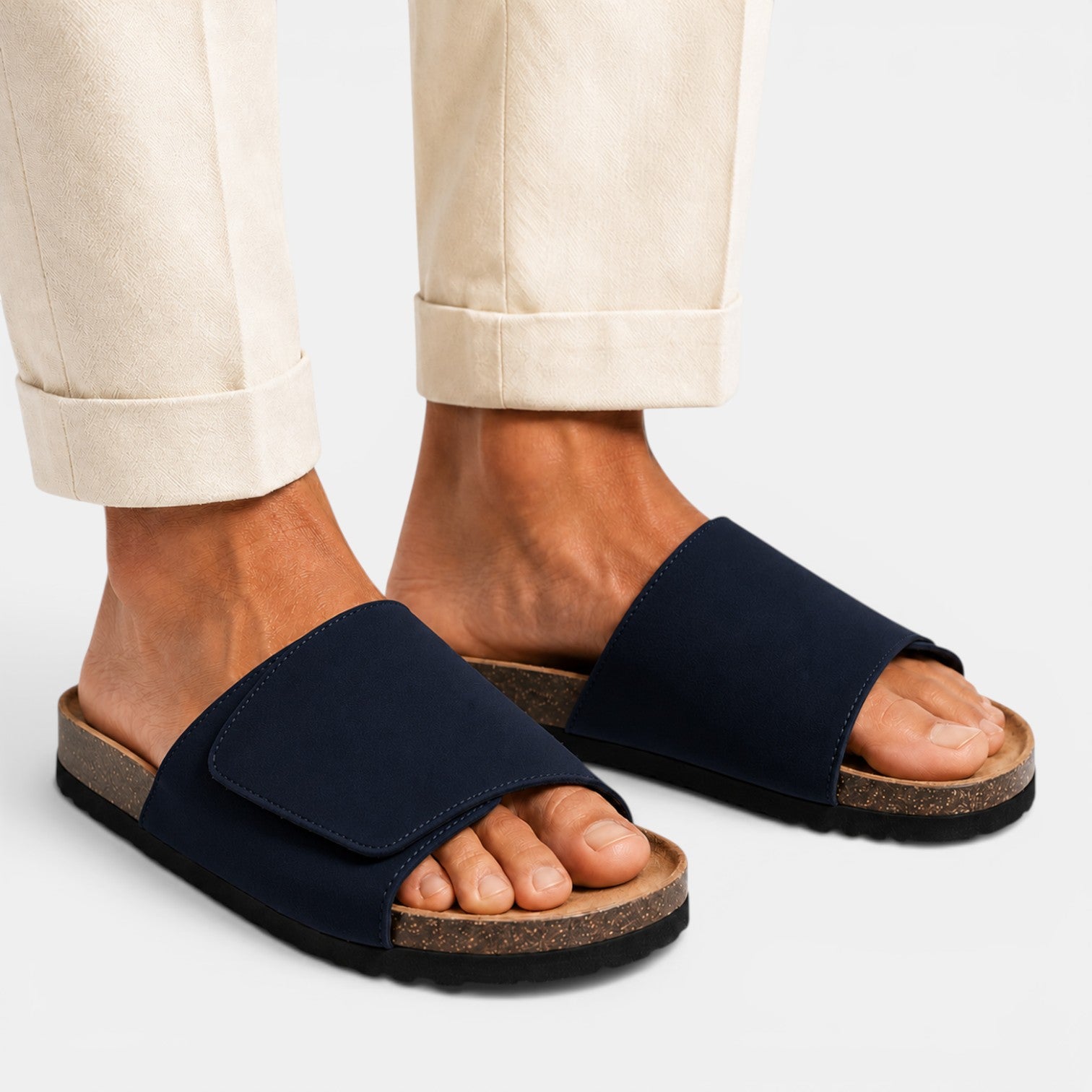 Monvaline | Men's PU Leather Cork Sandals Rubber Sole Casual Slides