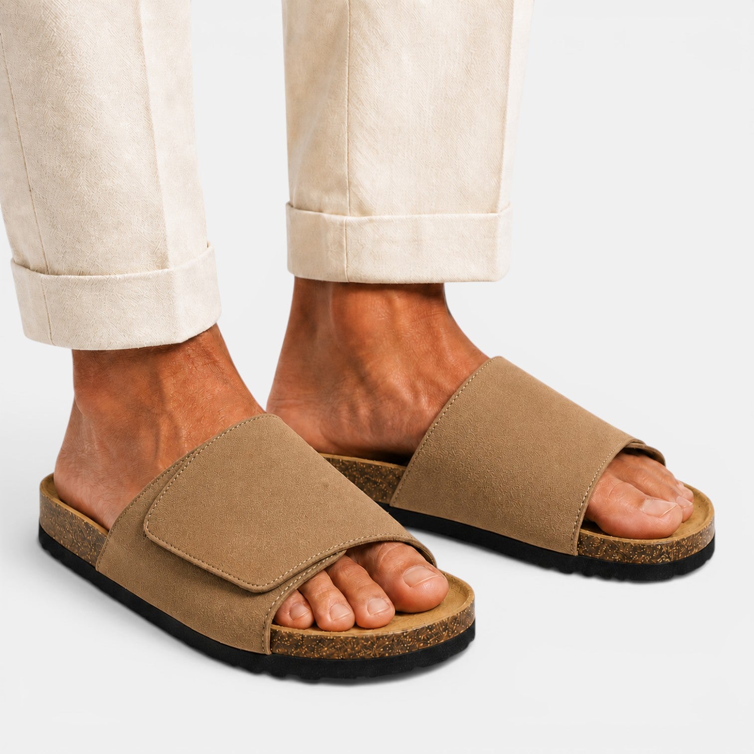 Monvaline | Men's PU Leather Cork Sandals Rubber Sole Casual Slides