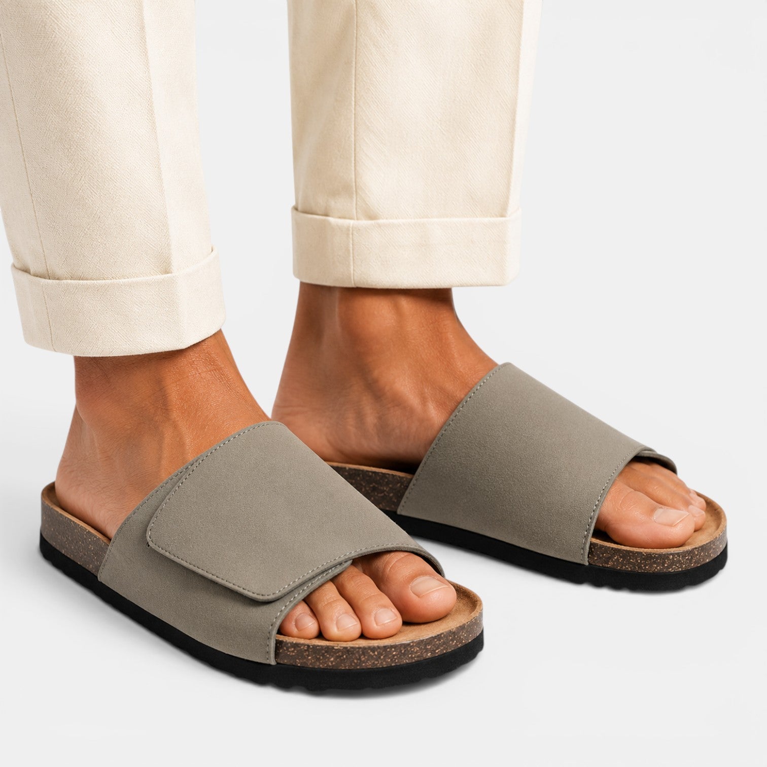 Monvaline | Men's PU Leather Cork Sandals Rubber Sole Casual Slides