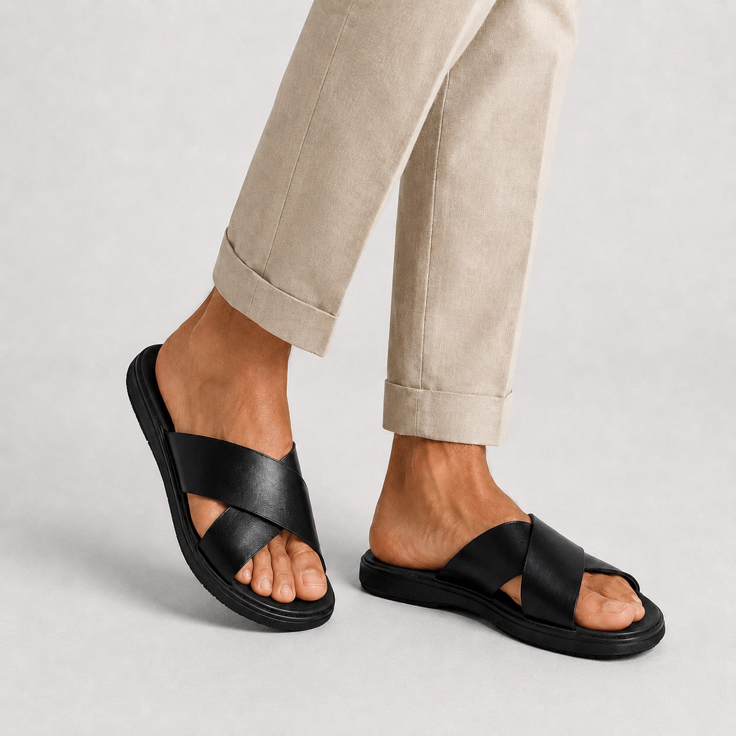 Monvaline | Men's PU Leather Slide Sandals with Non-Slip Sole for Summer Wear