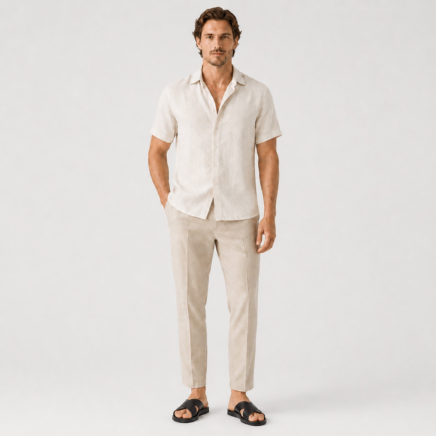 Monvaline | Men's PU Leather Slide Sandals with Non-Slip Sole for Summer Wear