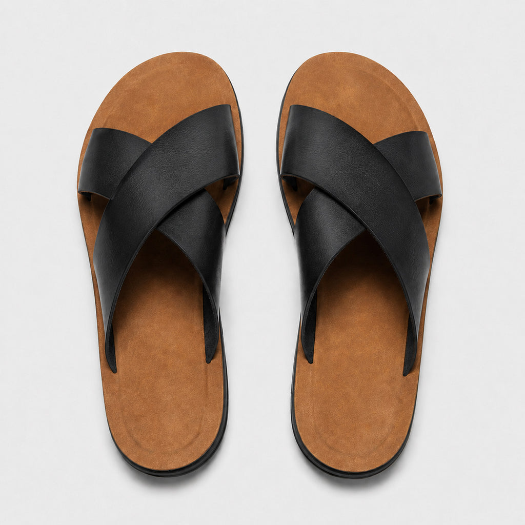 Monvaline | Men's PU Leather Slide Sandals with Non-Slip Sole for Summer Wear