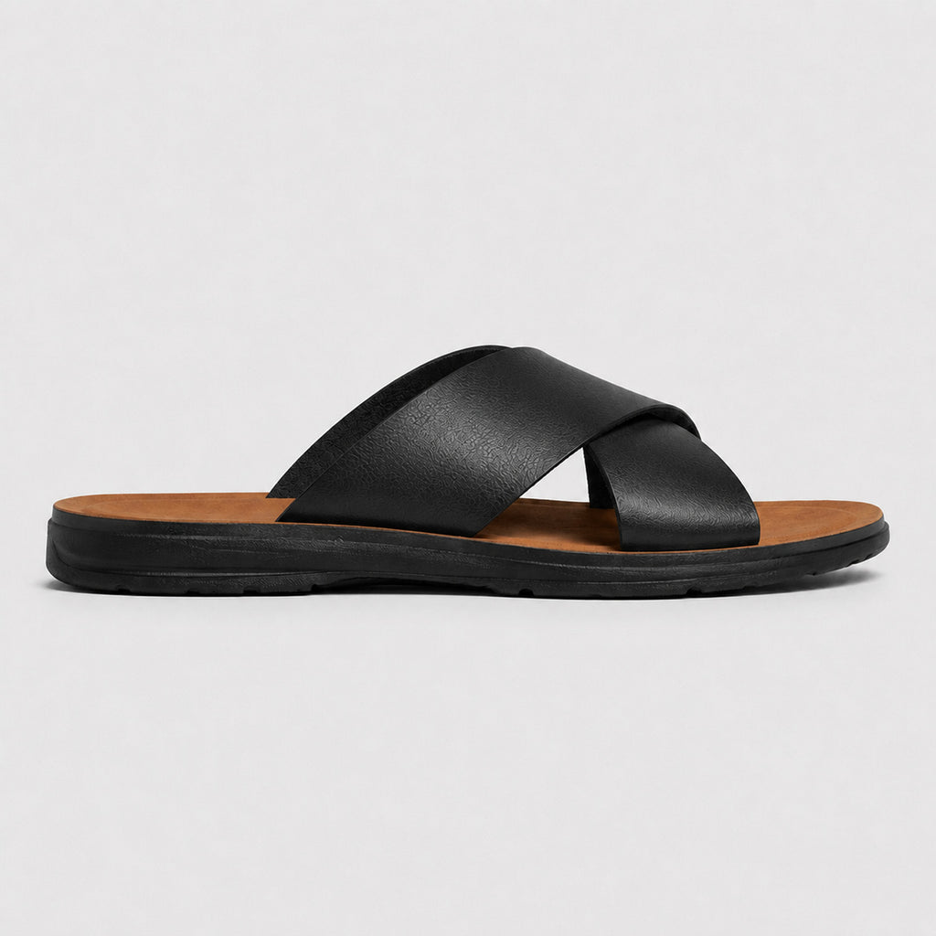 Monvaline | Men's PU Leather Slide Sandals with Non-Slip Sole for Summer Wear