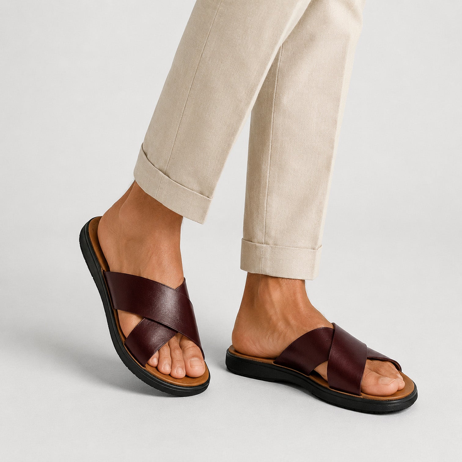 Monvaline | Men's PU Leather Slide Sandals with Non-Slip Sole for Summer Wear