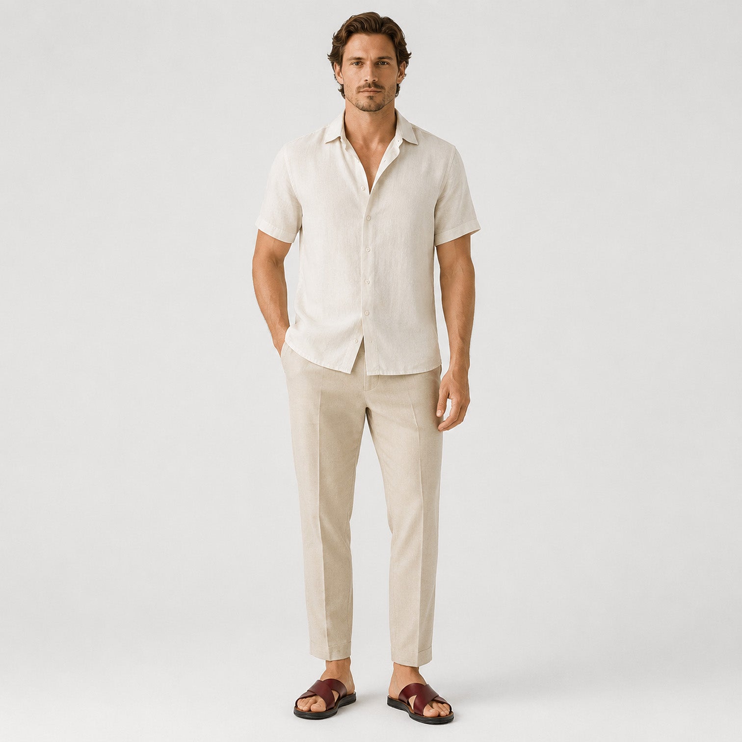 Monvaline | Men's PU Leather Slide Sandals with Non-Slip Sole for Summer Wear