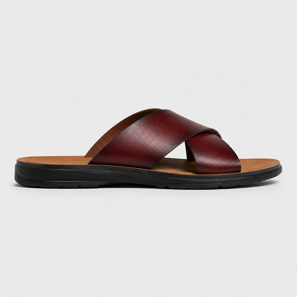 Monvaline | Men's PU Leather Slide Sandals with Non-Slip Sole for Summer Wear