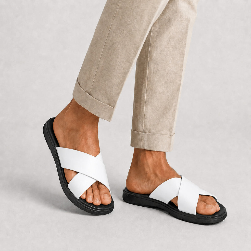 Monvaline | Men's PU Leather Slide Sandals with Non-Slip Sole for Summer Wear