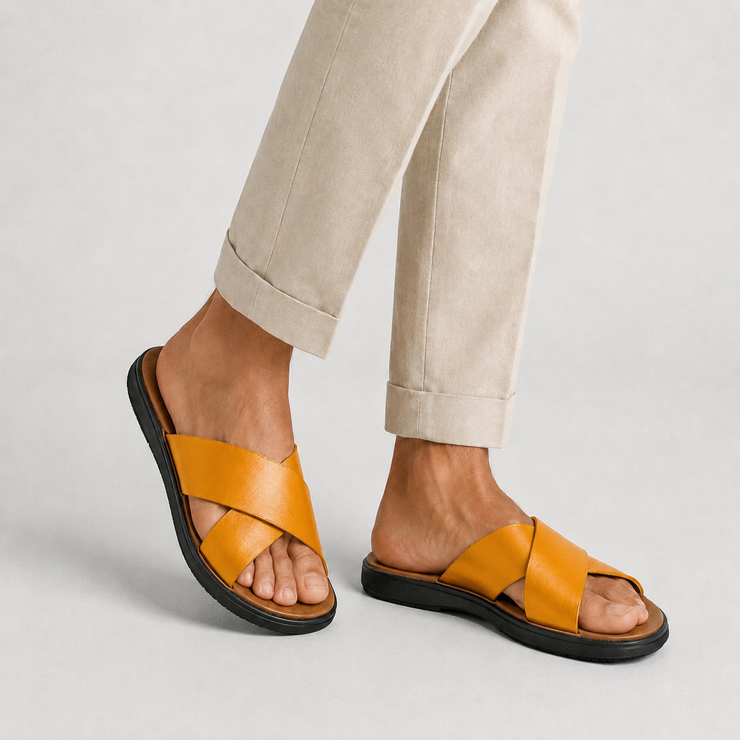 Monvaline | Men's PU Leather Slide Sandals with Non-Slip Sole for Summer Wear