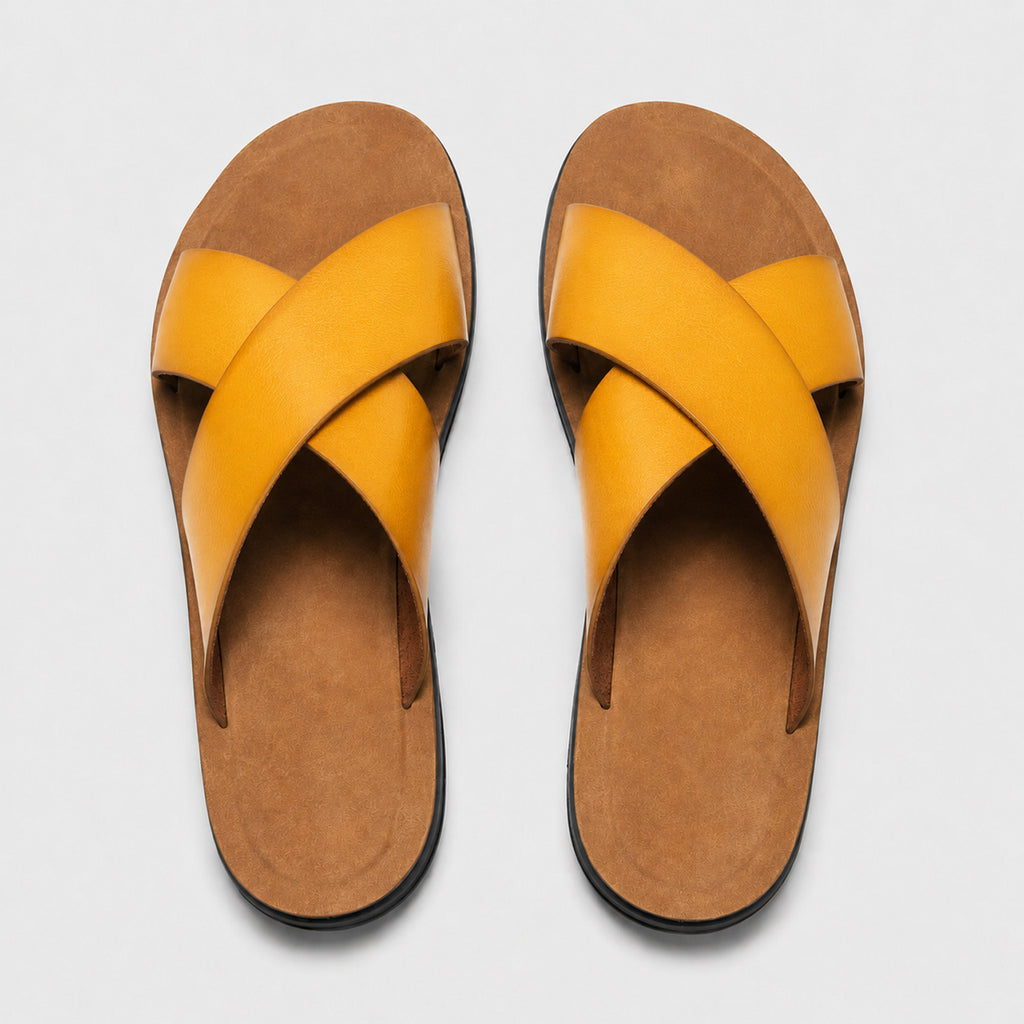 Monvaline | Men's PU Leather Slide Sandals with Non-Slip Sole for Summer Wear