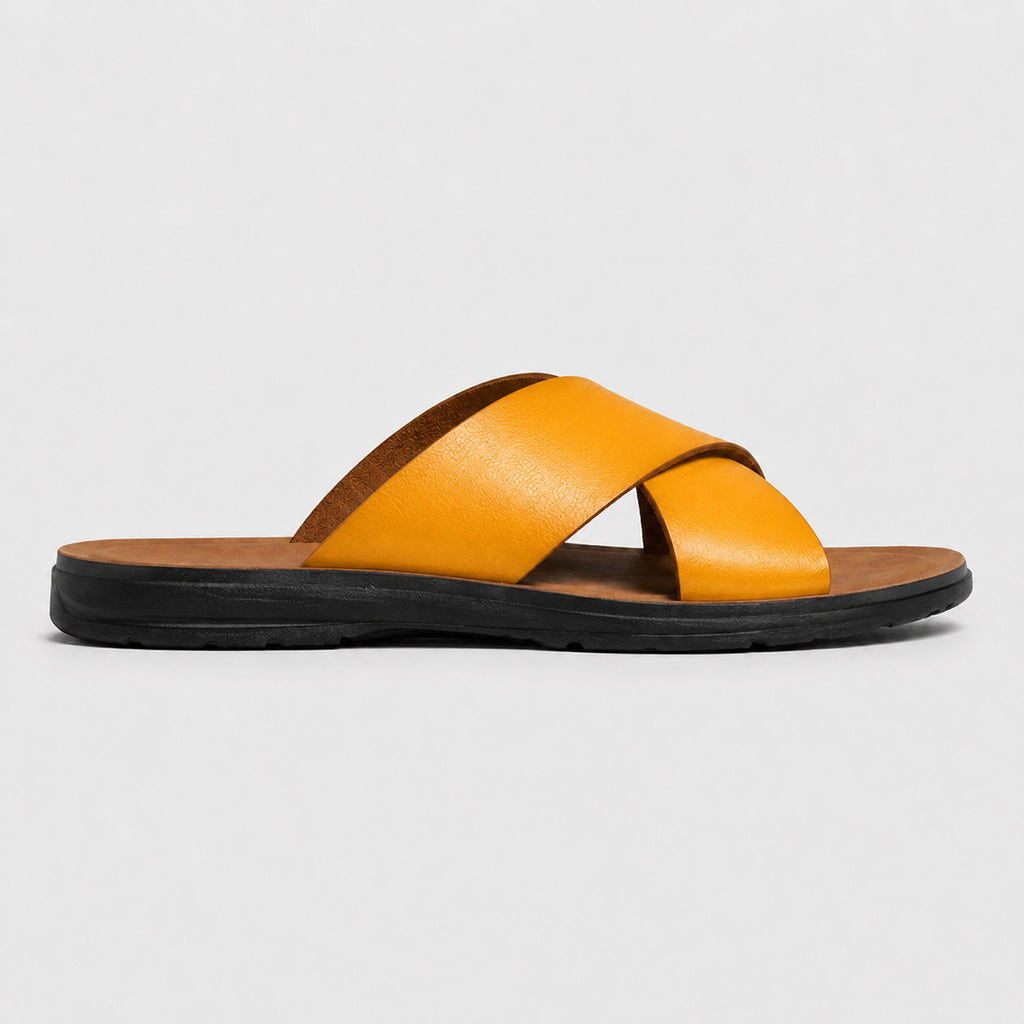 Monvaline | Men's PU Leather Slide Sandals with Non-Slip Sole for Summer Wear