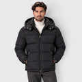 Monvaline | Men's Puffer Jacket Removable Hood Insulated Winter Black