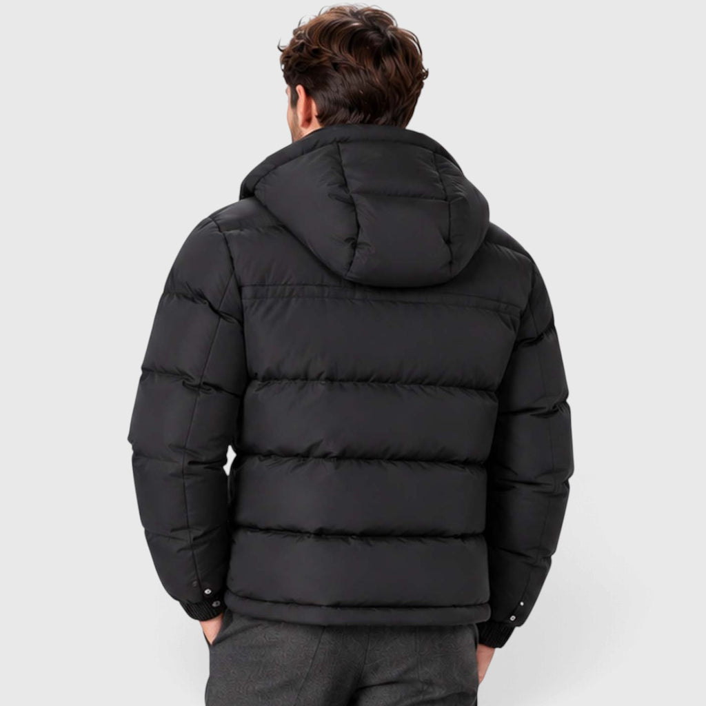 Monvaline | Men's Puffer Jacket Removable Hood Insulated Winter Black