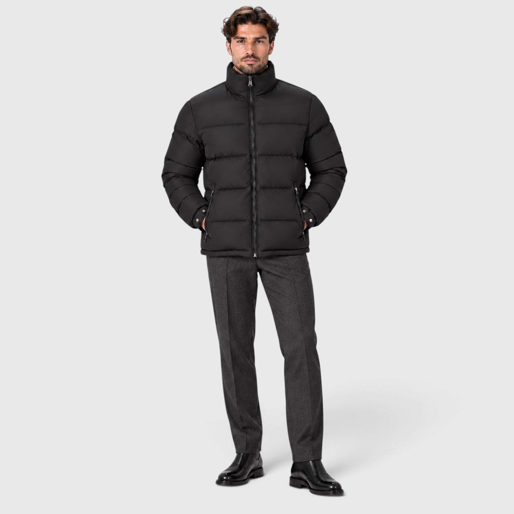 Monvaline | Men's Puffer Jacket Removable Hood Insulated Winter Black
