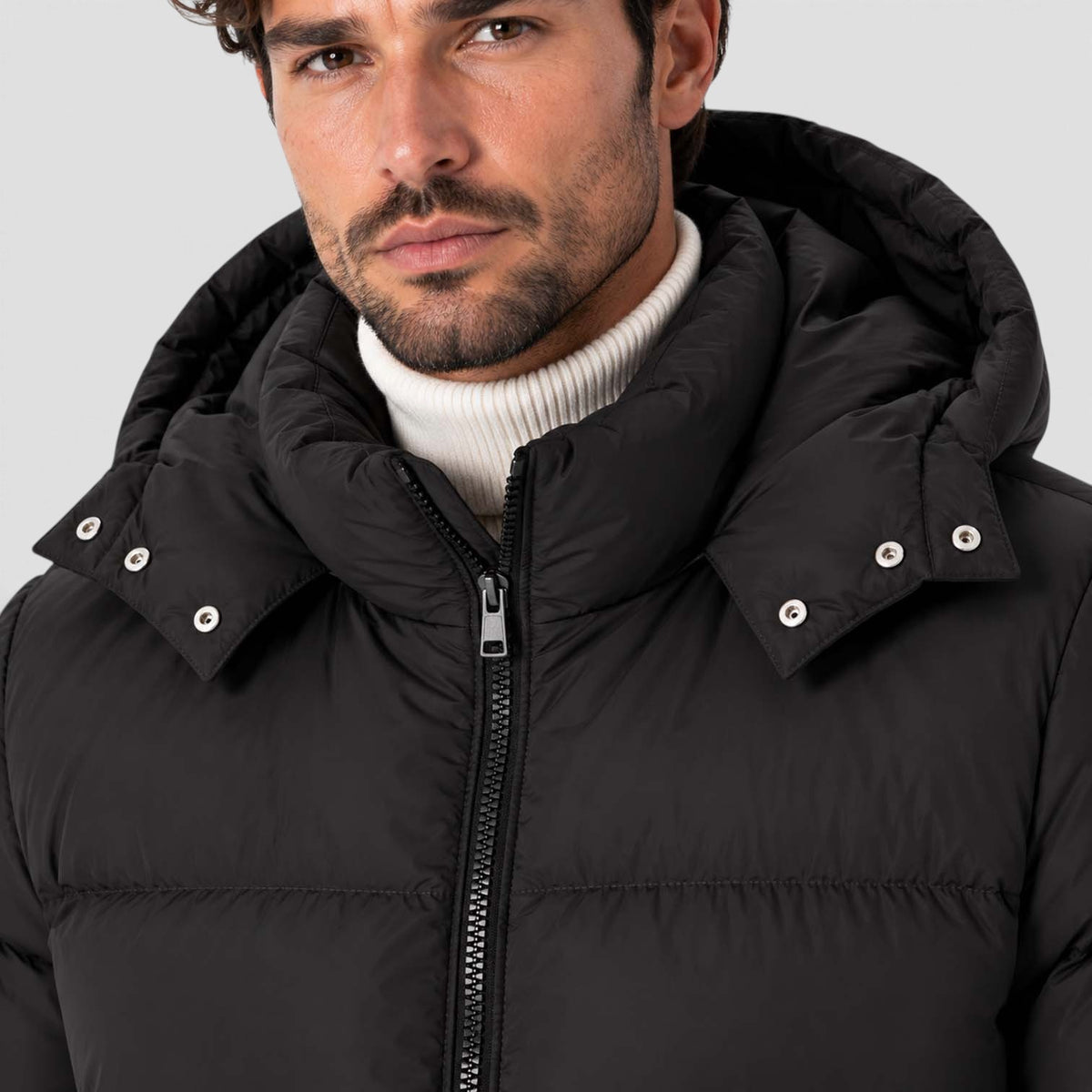 Monvaline | Men's Puffer Jacket Removable Hood Insulated Winter Black