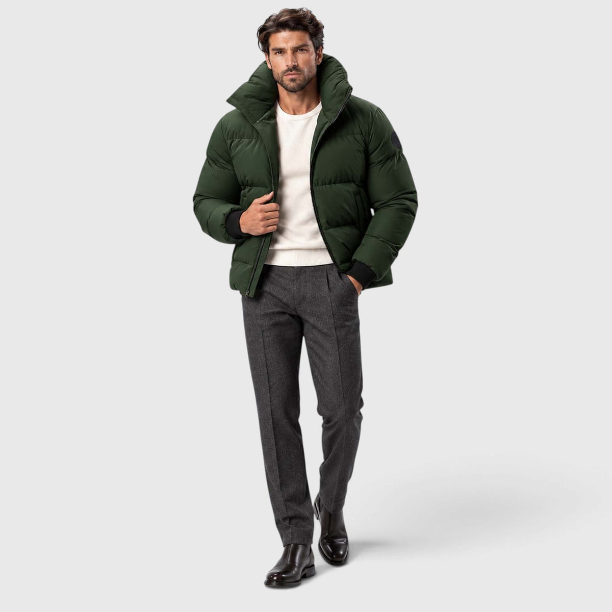 Monvaline | Men's Puffer Jacket Stand Collar Windproof Winter Coat
