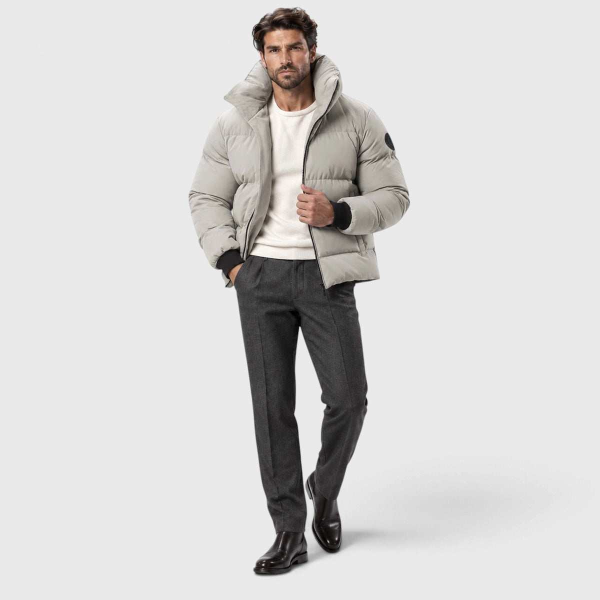 Monvaline | Men's Puffer Jacket Stand Collar Windproof Winter Coat