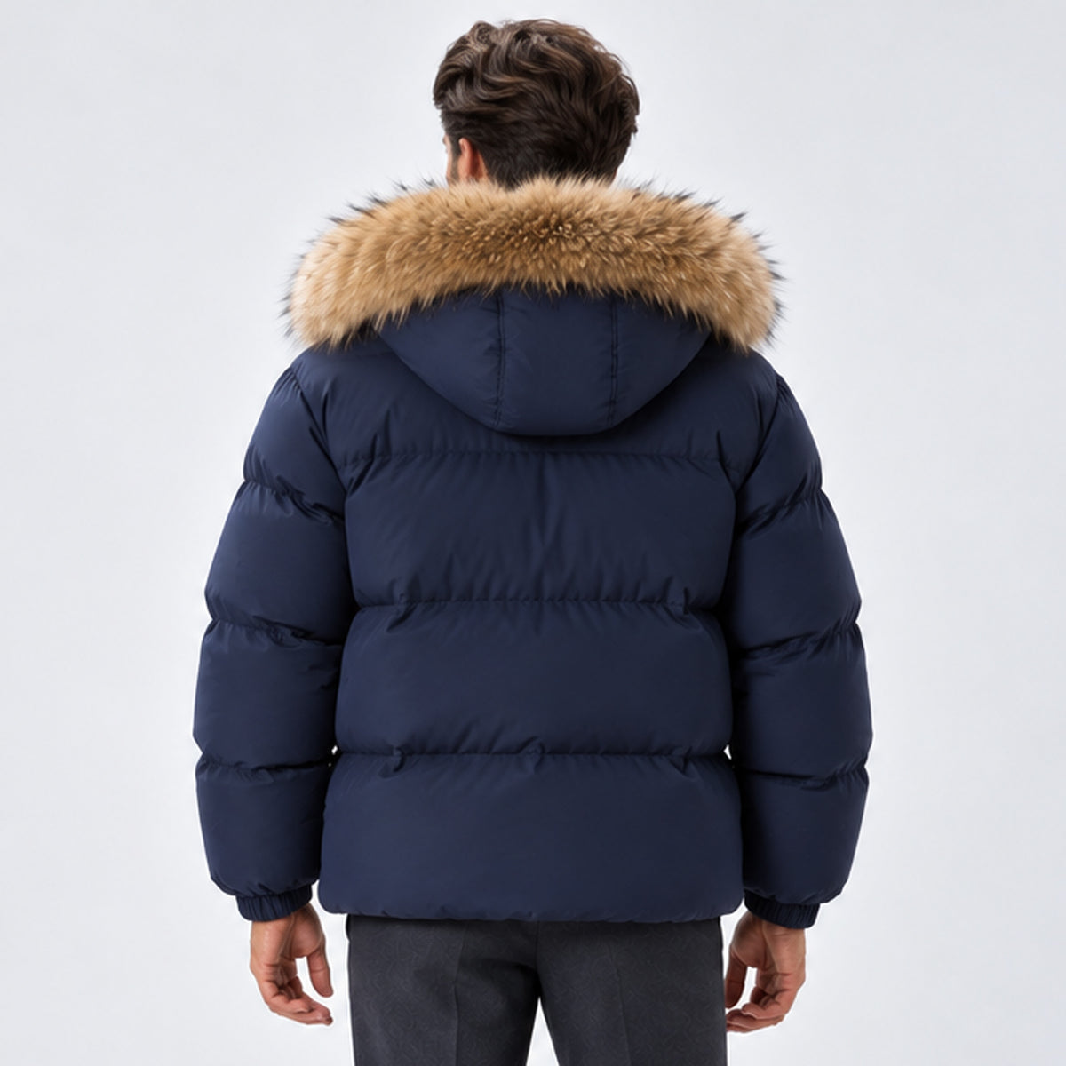 Monvaline | Men's Puffer Jacket with Faux Fur Hood – Warm Winter Coat