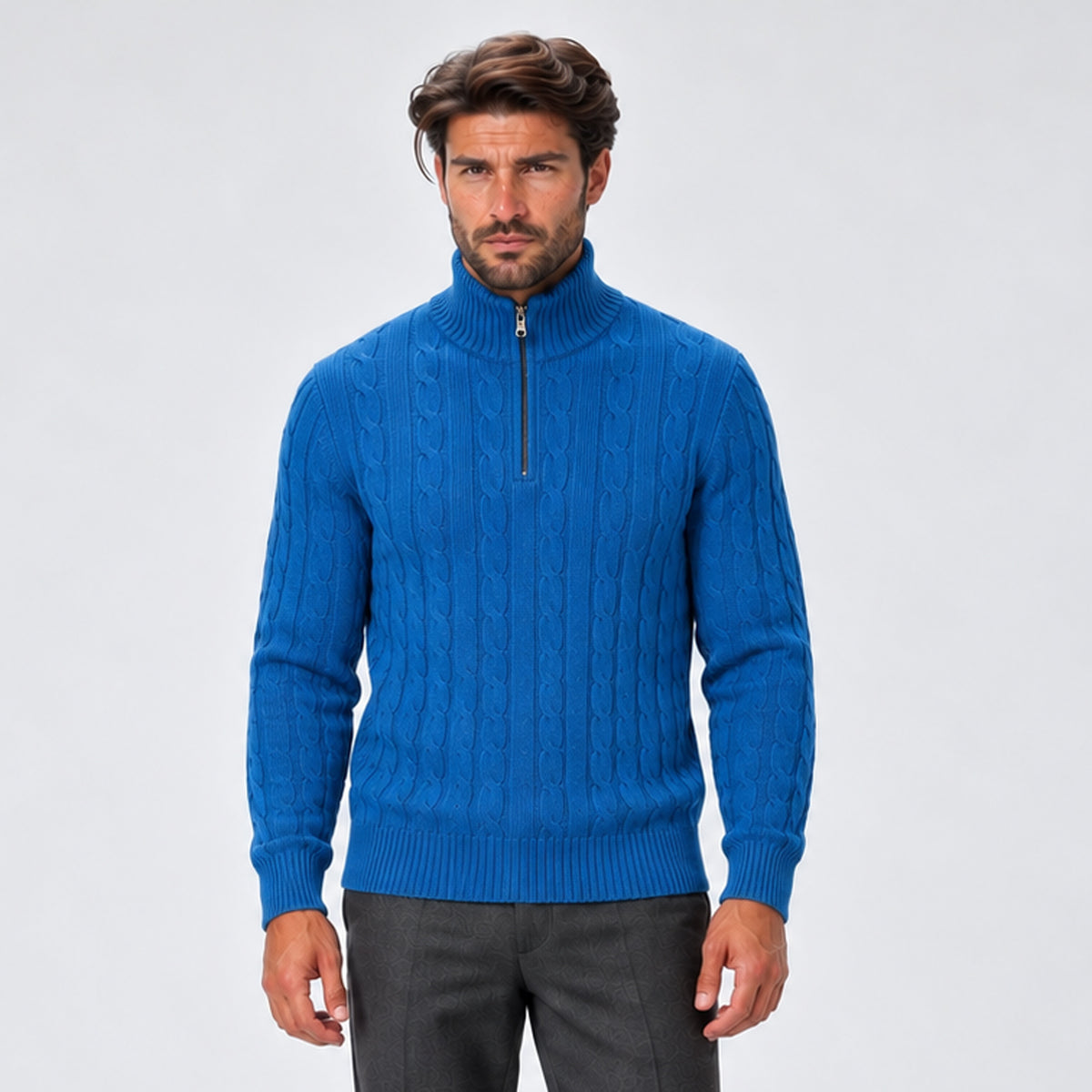 Monvaline | Men's Quarter Zip Jumper – Cable Knit Winter Pullover