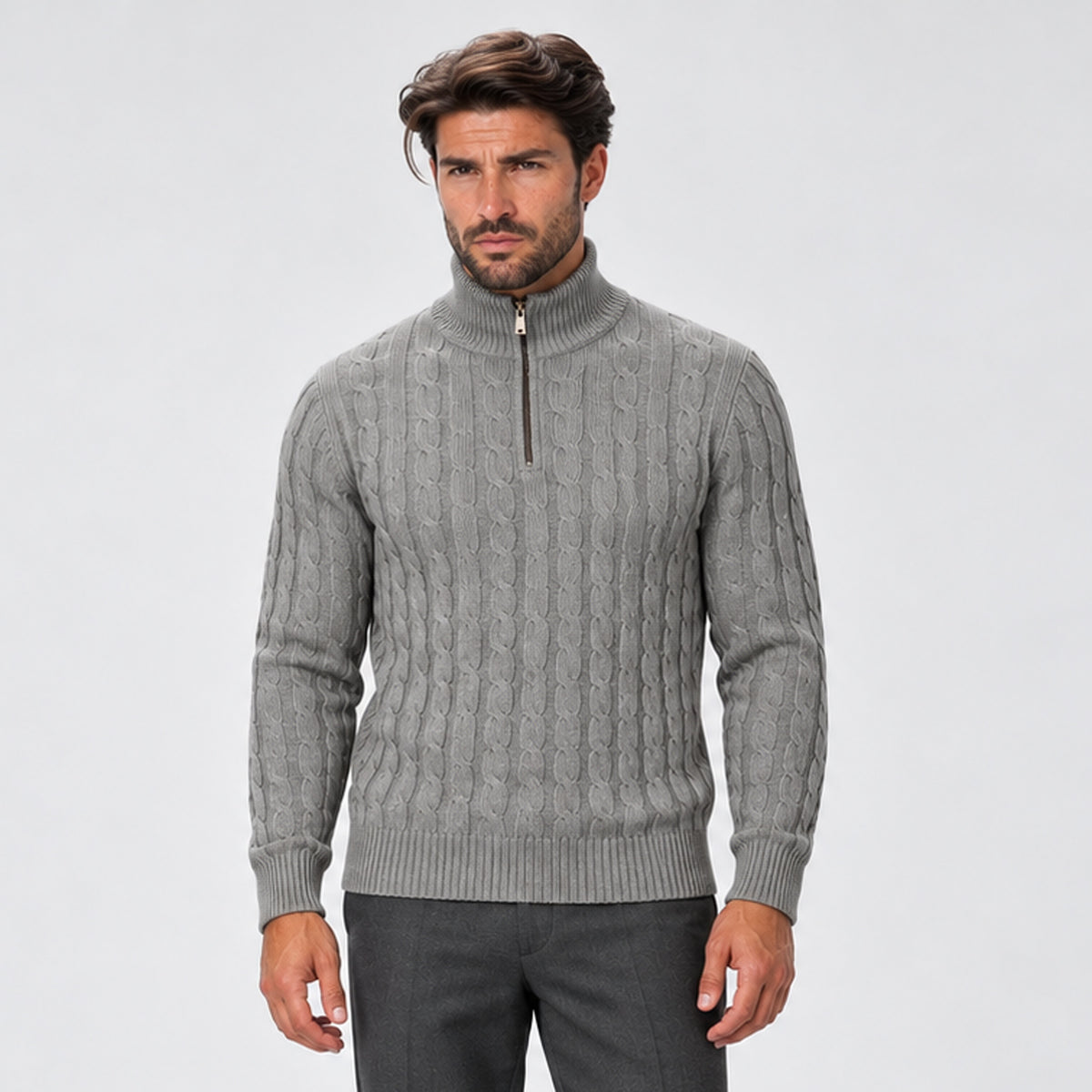 Monvaline | Men's Quarter Zip Jumper – Cable Knit Winter Pullover