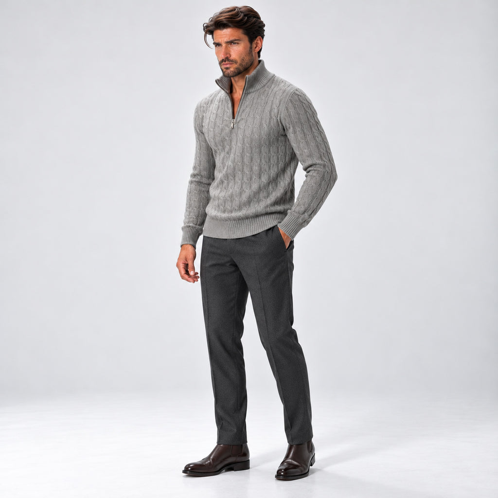 Monvaline | Men's Quarter Zip Jumper – Cable Knit Winter Pullover