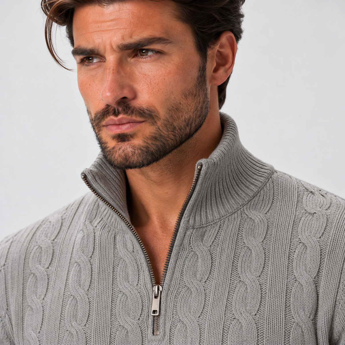 Monvaline | Men's Quarter Zip Jumper – Cable Knit Winter Pullover