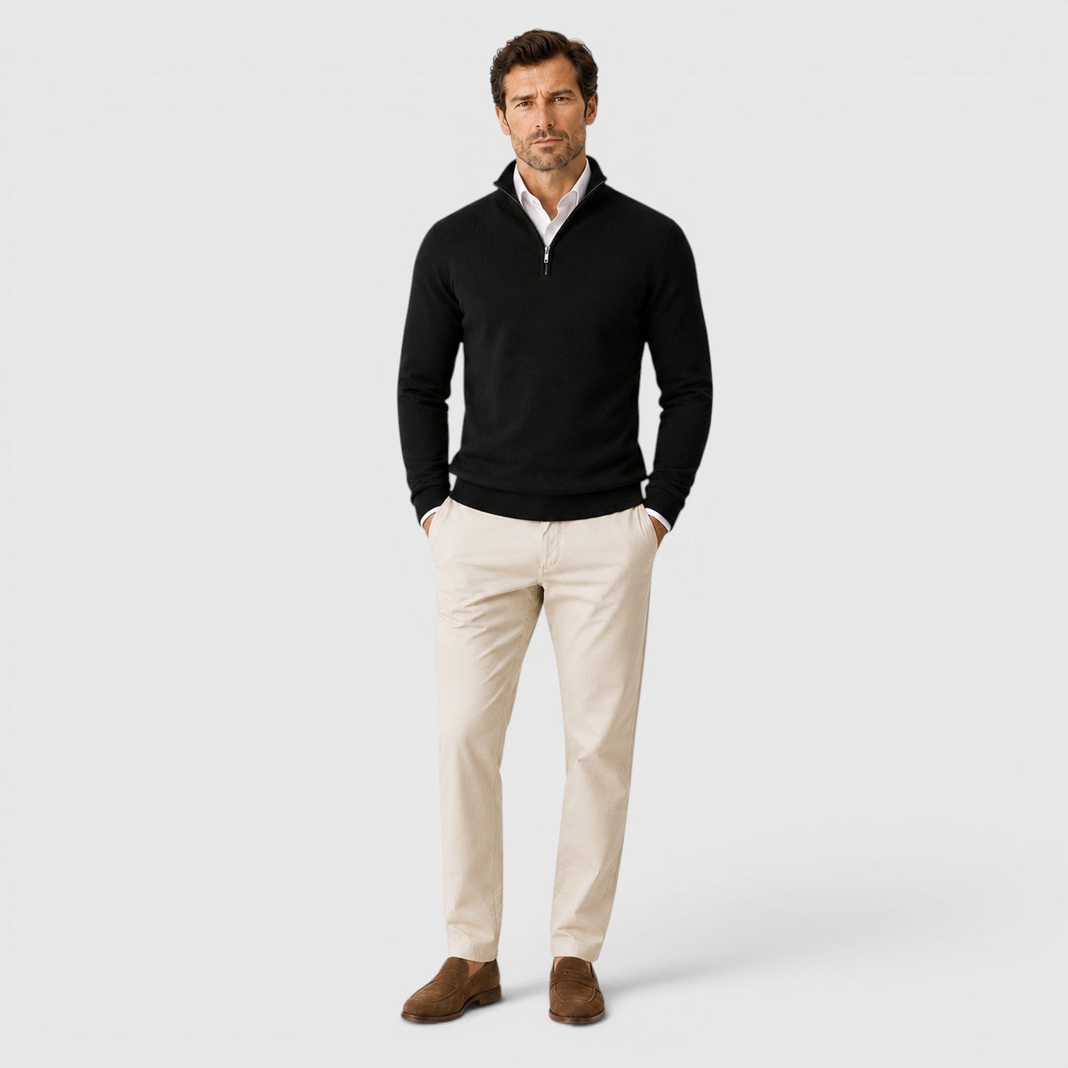 Monvaline | Men's Quarter Zip Premium Lightweight Jumper