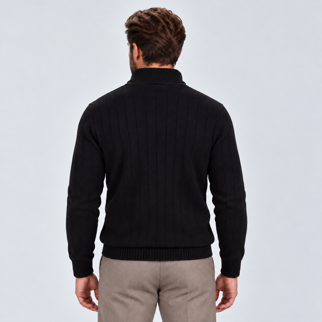 Monvaline | Men's Quarter Zip Ribbed Knit Jumper Stand Collar