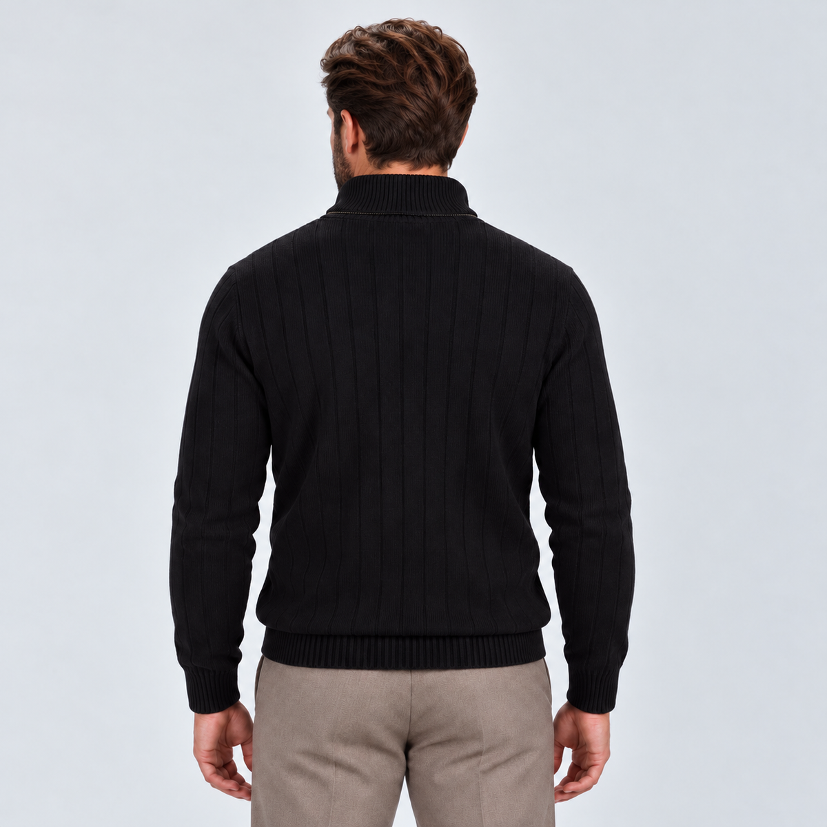 Monvaline | Men's Quarter Zip Ribbed Knit Jumper Stand Collar