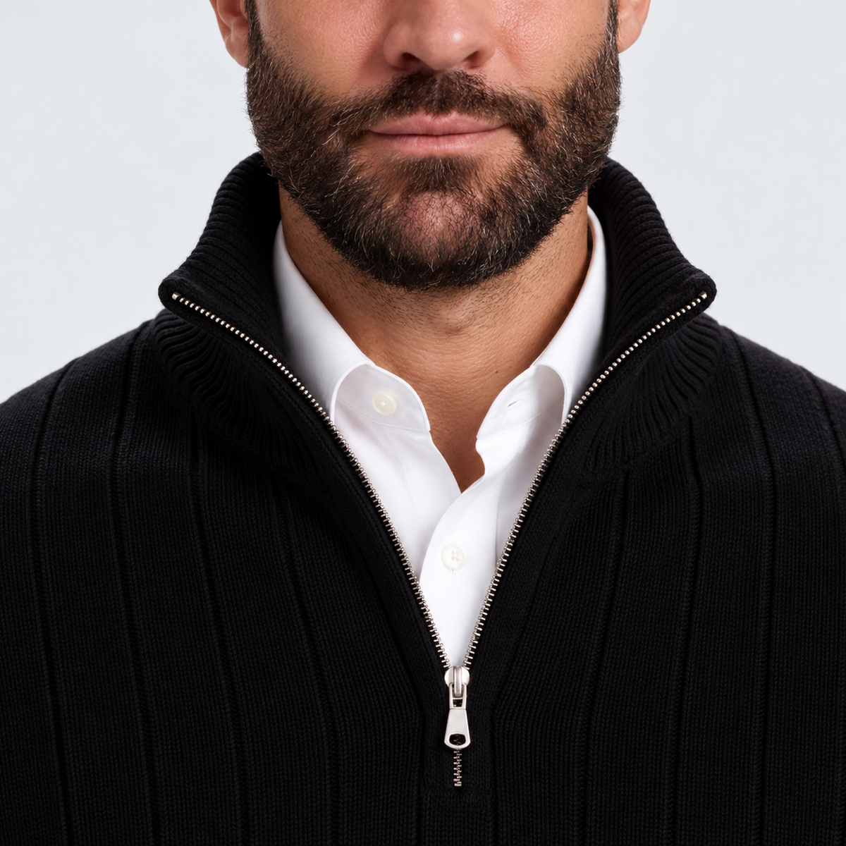 Monvaline | Men's Quarter Zip Ribbed Knit Jumper Stand Collar