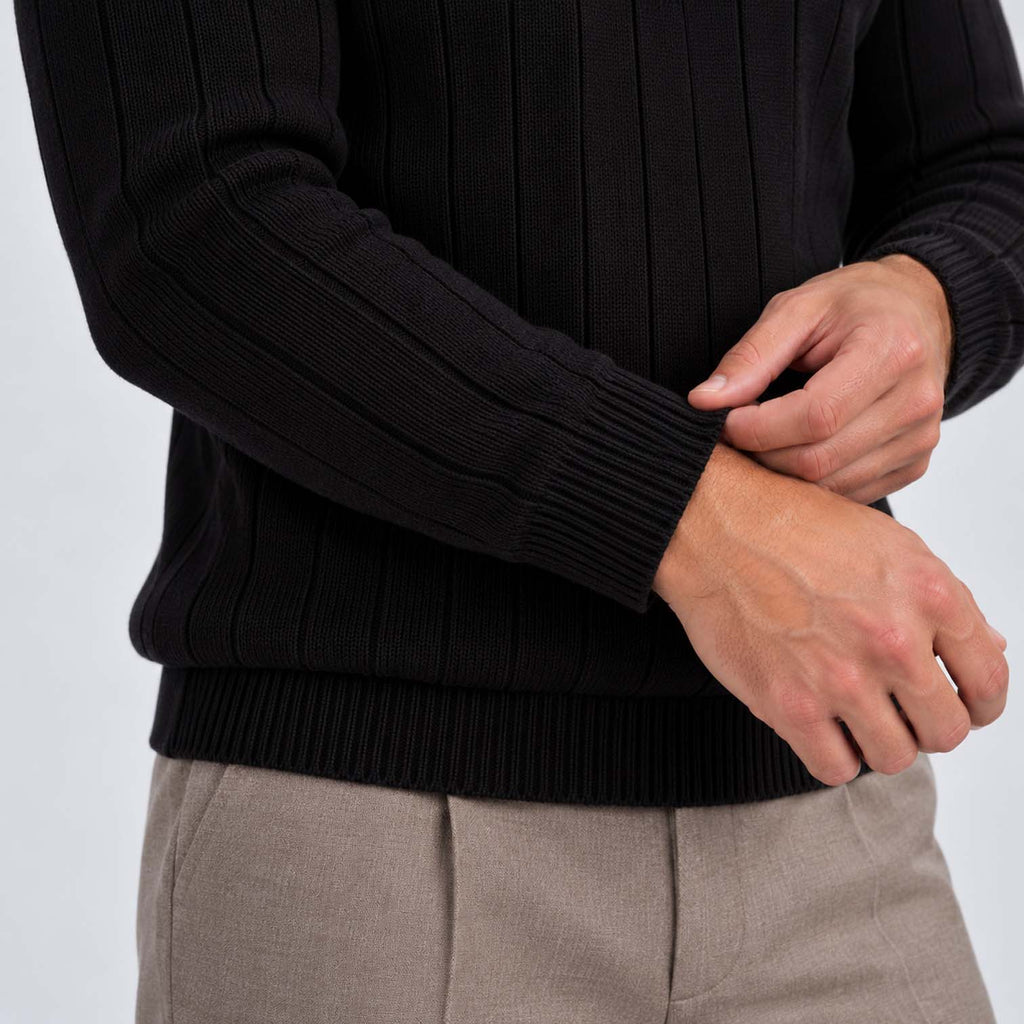 Monvaline | Men's Quarter Zip Ribbed Knit Jumper Stand Collar