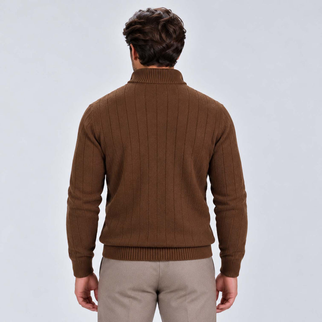 Monvaline | Men's Quarter Zip Ribbed Knit Jumper Stand Collar