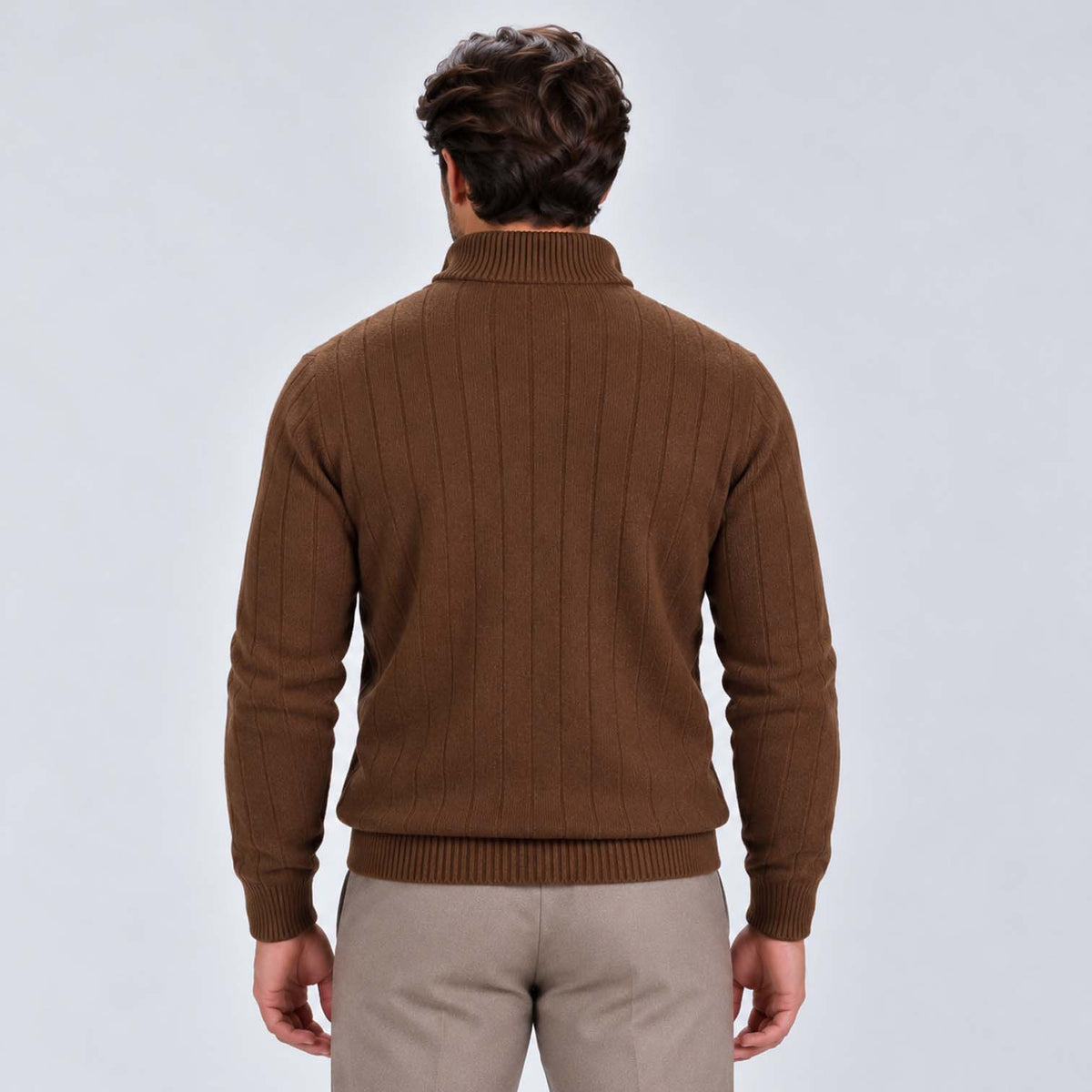 Monvaline | Men's Quarter Zip Ribbed Knit Jumper Stand Collar