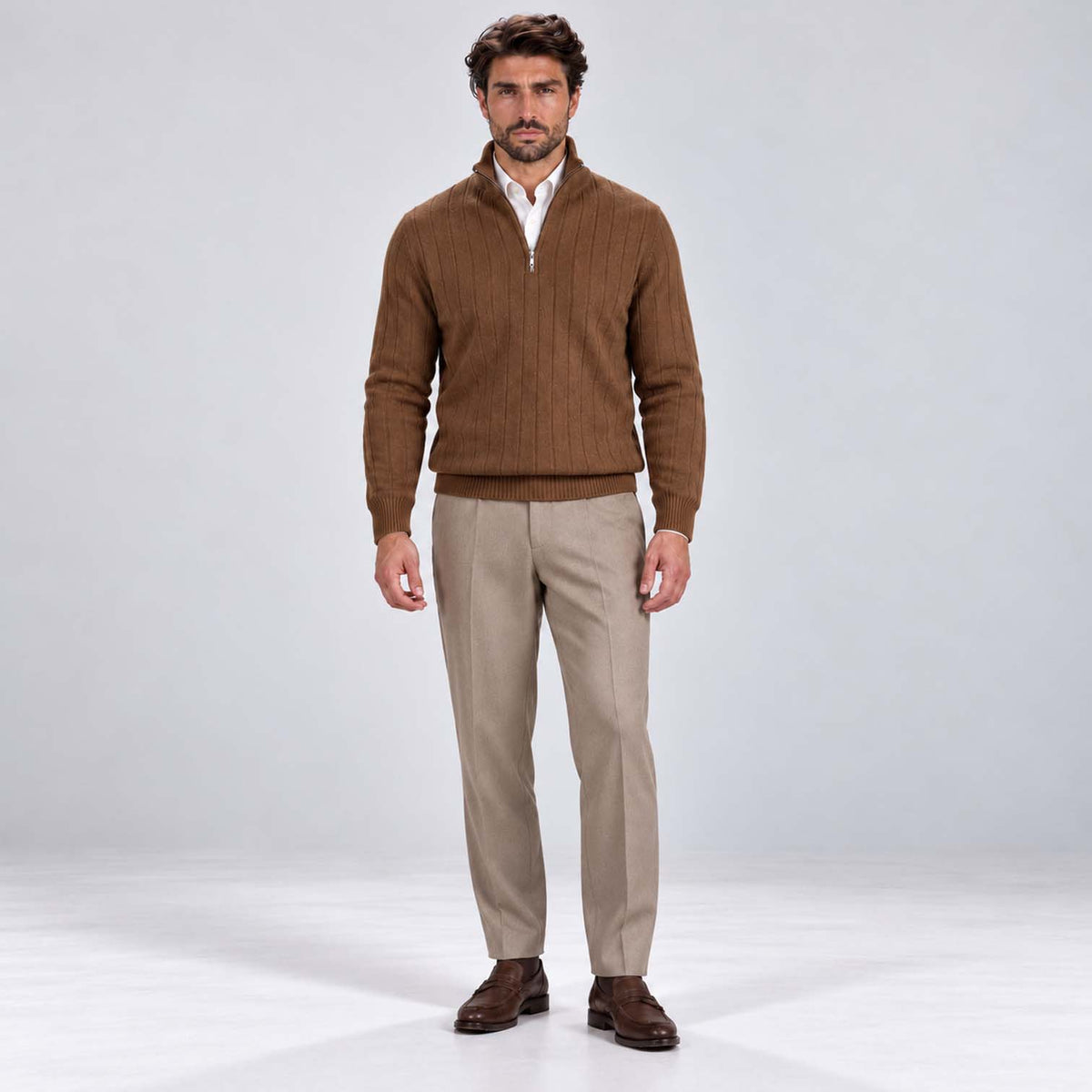 Monvaline | Men's Quarter Zip Ribbed Knit Jumper Stand Collar