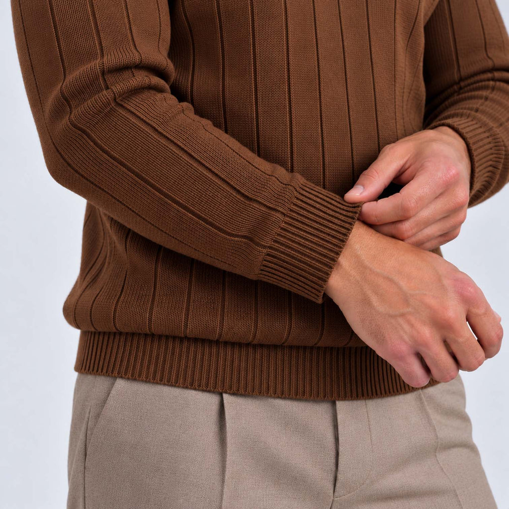 Monvaline | Men's Quarter Zip Ribbed Knit Jumper Stand Collar