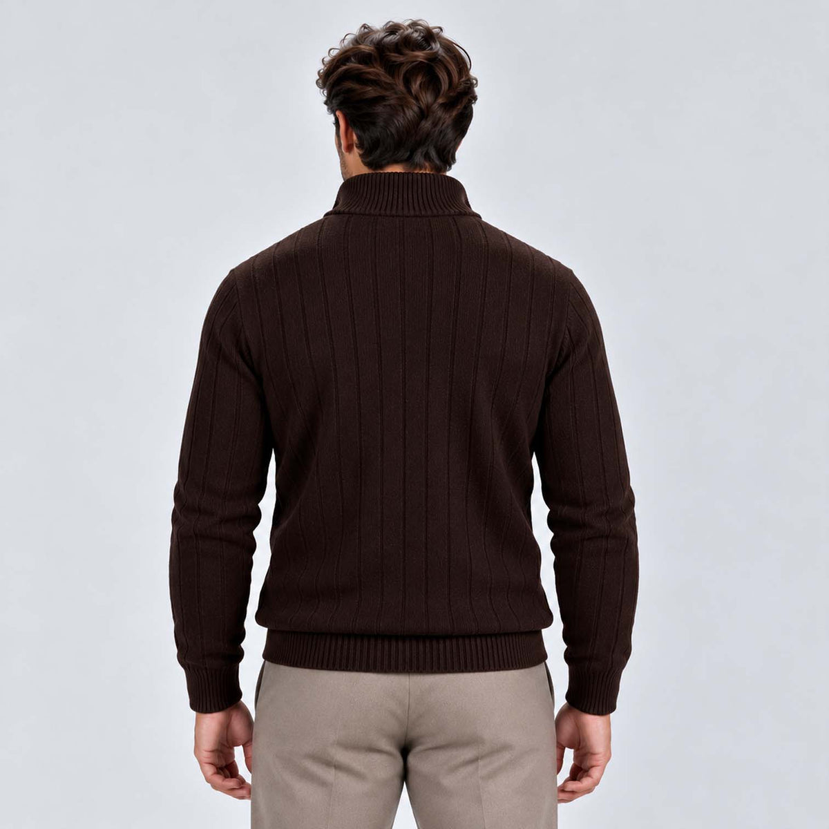 Monvaline | Men's Quarter Zip Ribbed Knit Jumper Stand Collar