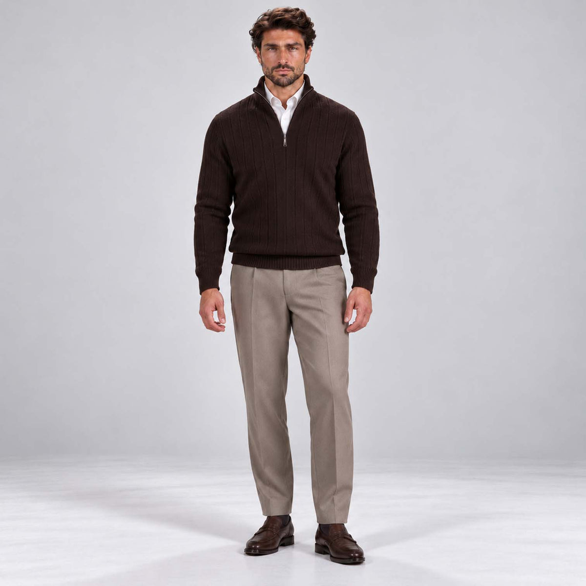 Monvaline | Men's Quarter Zip Ribbed Knit Jumper Stand Collar